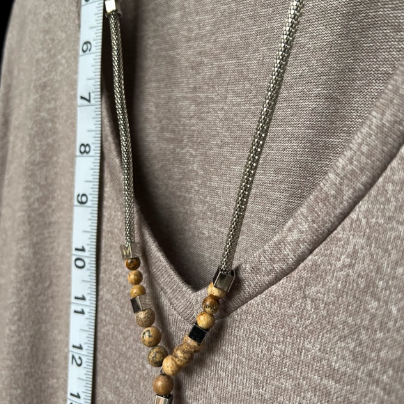 WHBM Silvertone Y-Necklace with Wooden/stone & Faux Leather Features - Picture 5 of 5